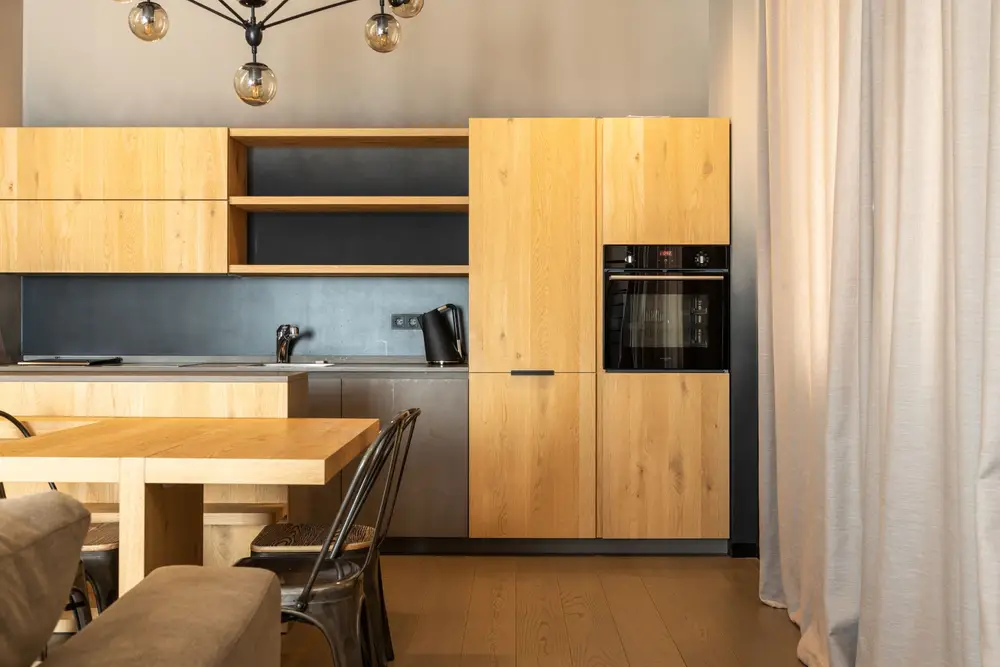 Modern kitchen with wood cabinets
