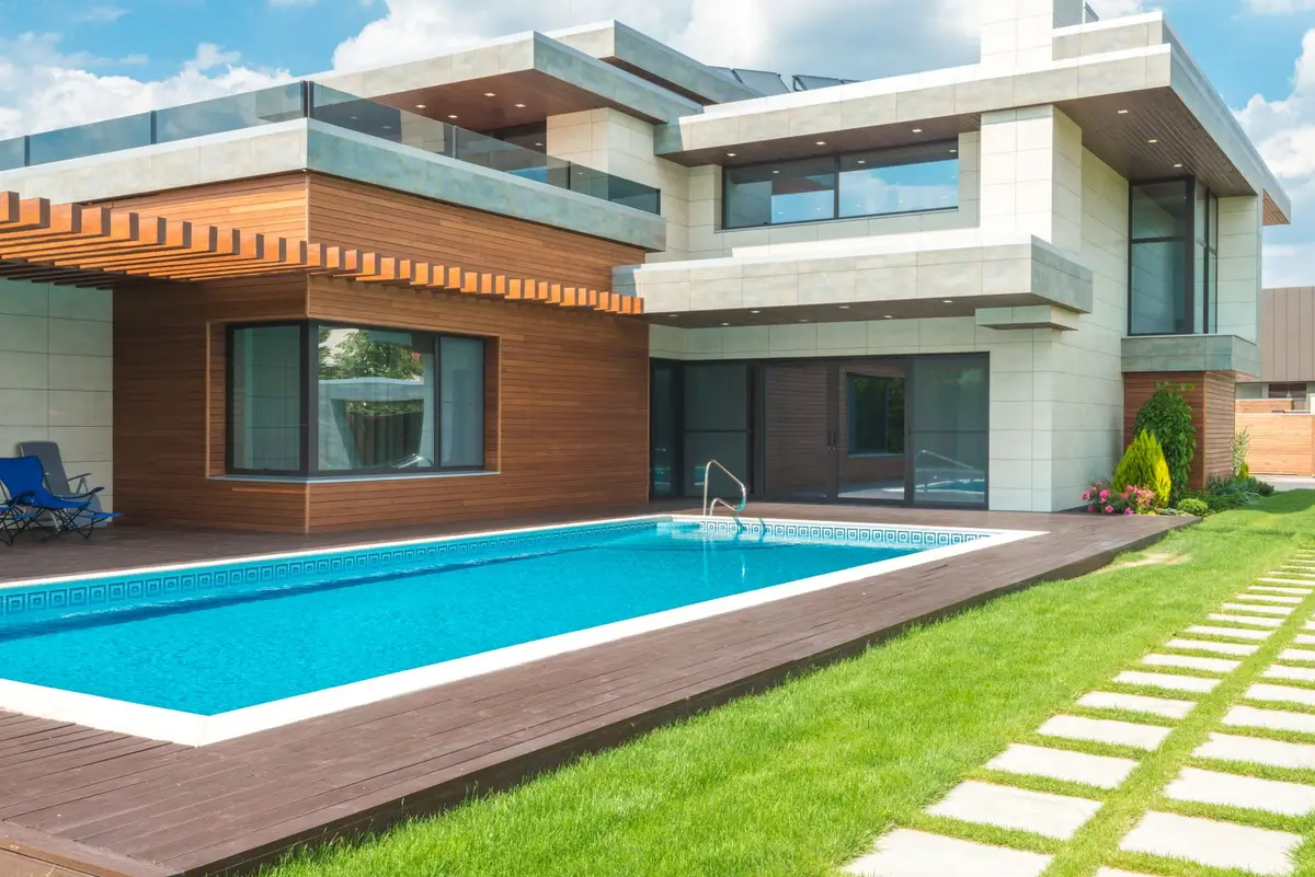 Modern home with a lap pool